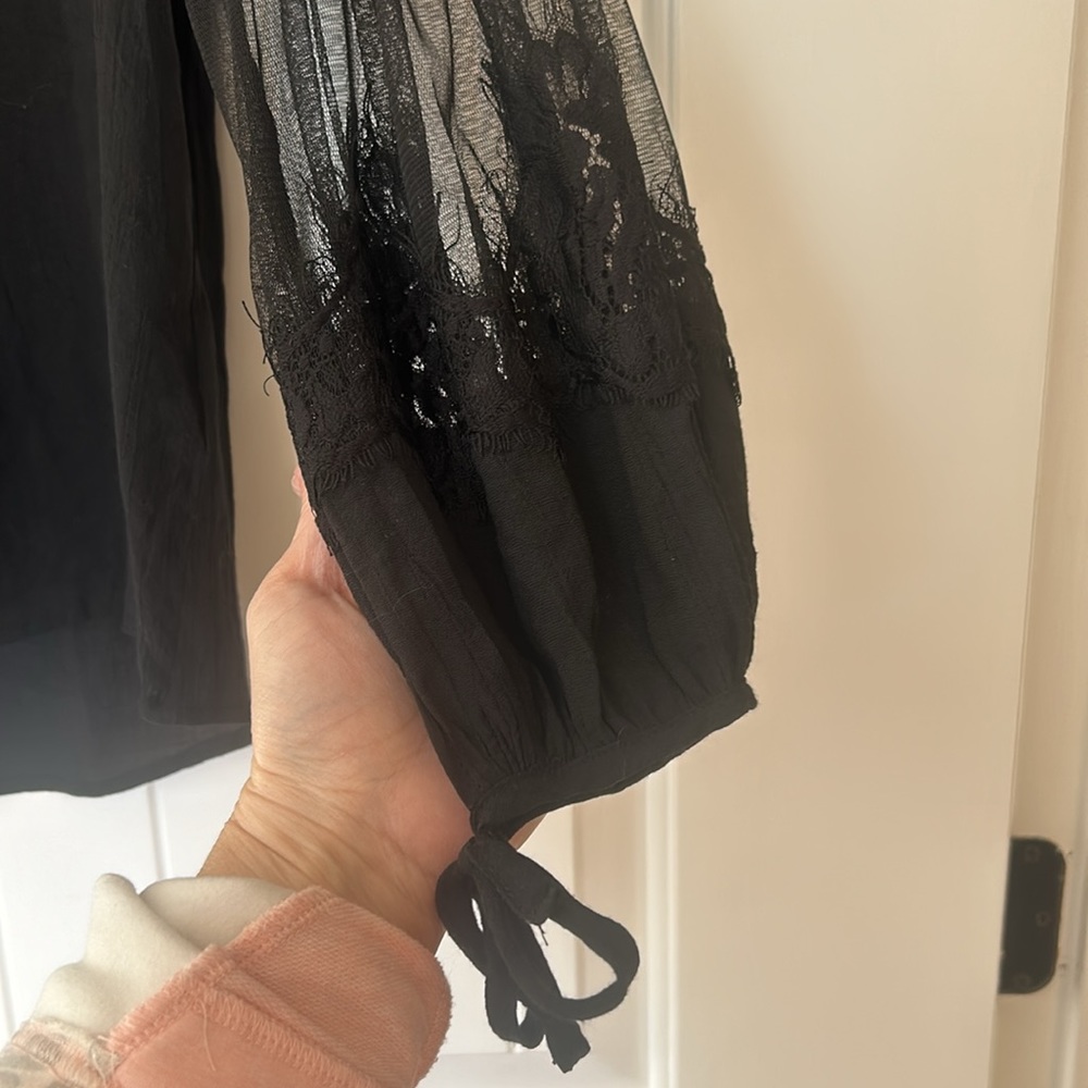 Vici Black Lace Mesh Long Sleeved Tie Blouse - Picture 5 of 11